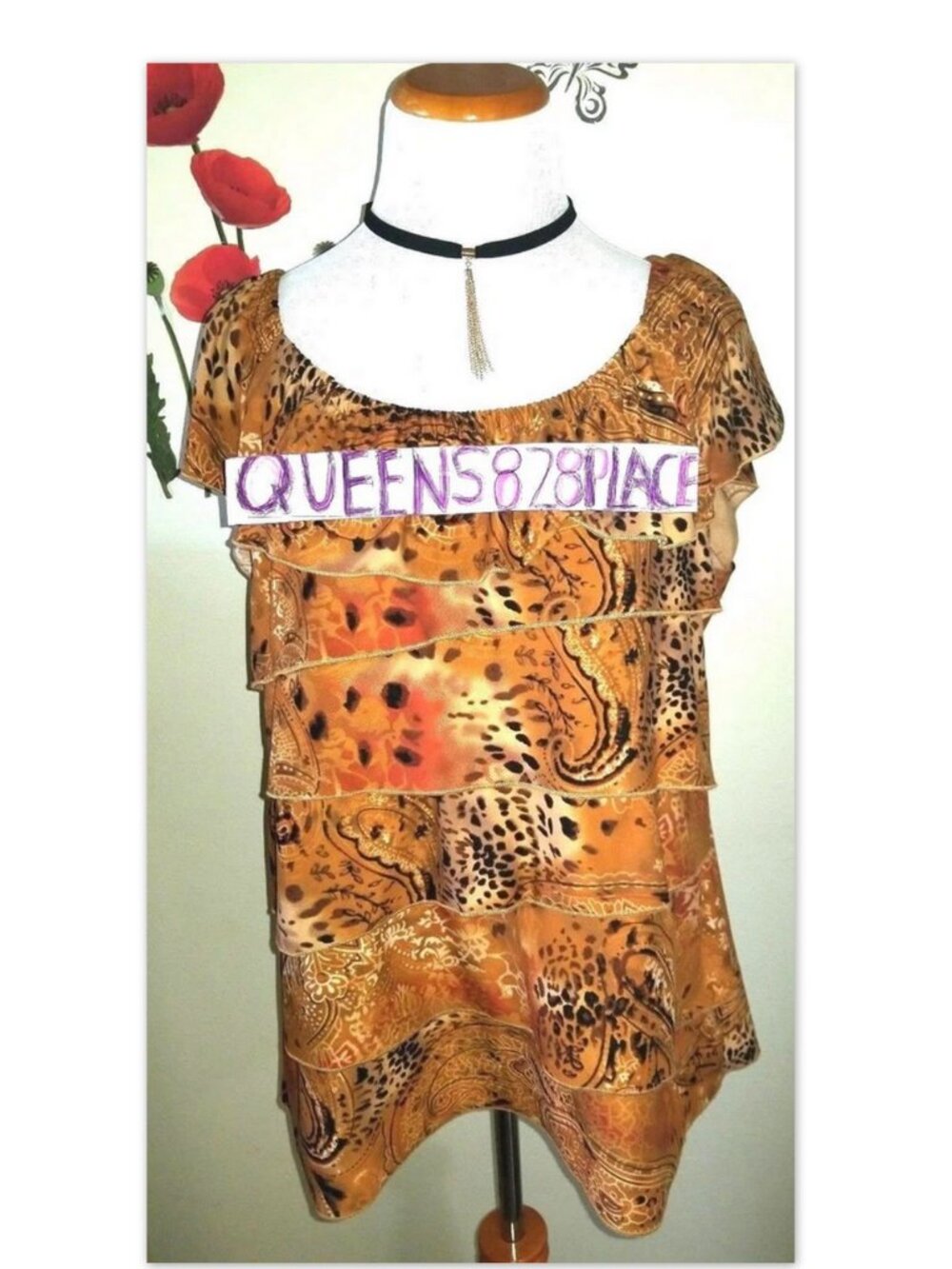 Cato Womens Size XL Tank Yellow Animal Print Tiered Stretch Sleeveless Top NEW